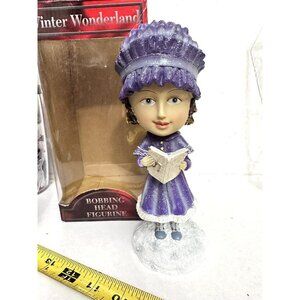 Winter Wonderland Bobbing Head 8" Figurine Carol Singer In Snow Bobblehead